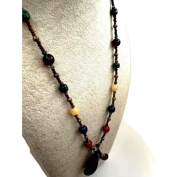 NEW Multicolor Murano Glass Beads Pendant Necklace Handcrafted Abstract Design - Picture 11 of 15